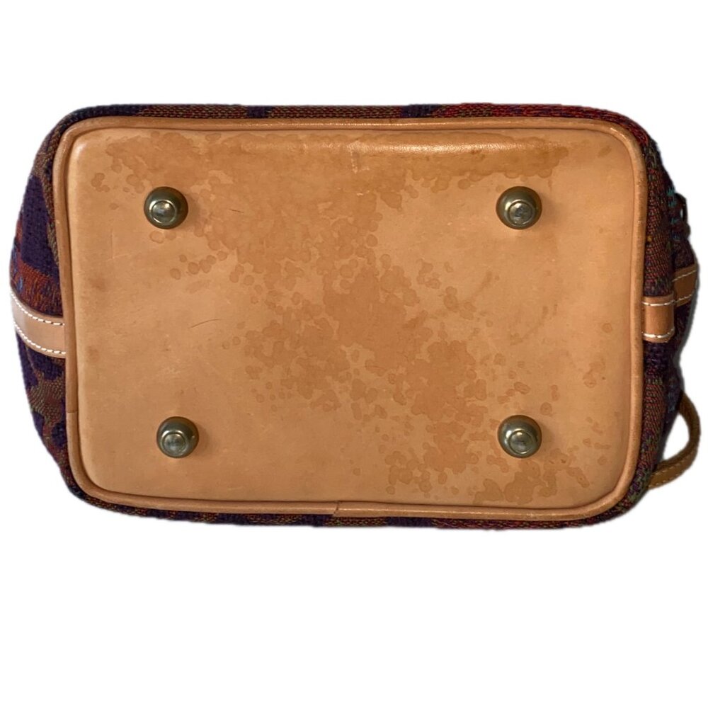 Tapestry Bucket Crossbody Bag Multi Color w Leather Base & Adjustable Strap - Picture 6 of 12